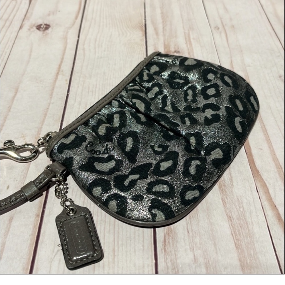 Coach Animal Print Clutch Wristlet Gray Black